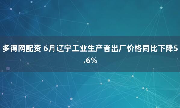 多得网配资 6月辽宁工业生产者出厂价格同比下降5.6%